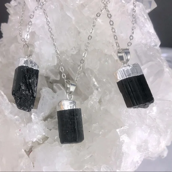 Natural Genuine Black Tourmaline Necklace on 925 silver chain - Picture 3 of 8